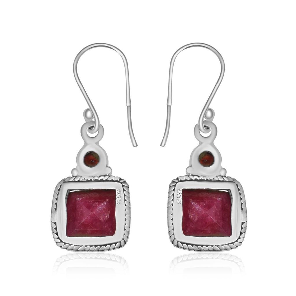 8 Mm Square Shape Natural Ruby Gemstones 925 Sterling Silver Handmade Drop Dangle Earrings For Women & Girls