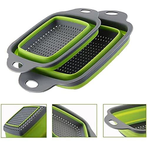 Silicone Colander, Colander, Vegetable and Fruit Drainer, Square, Convenient for Outdoor Use! Includes Two Large and Small Sizes. Convenient and Profe