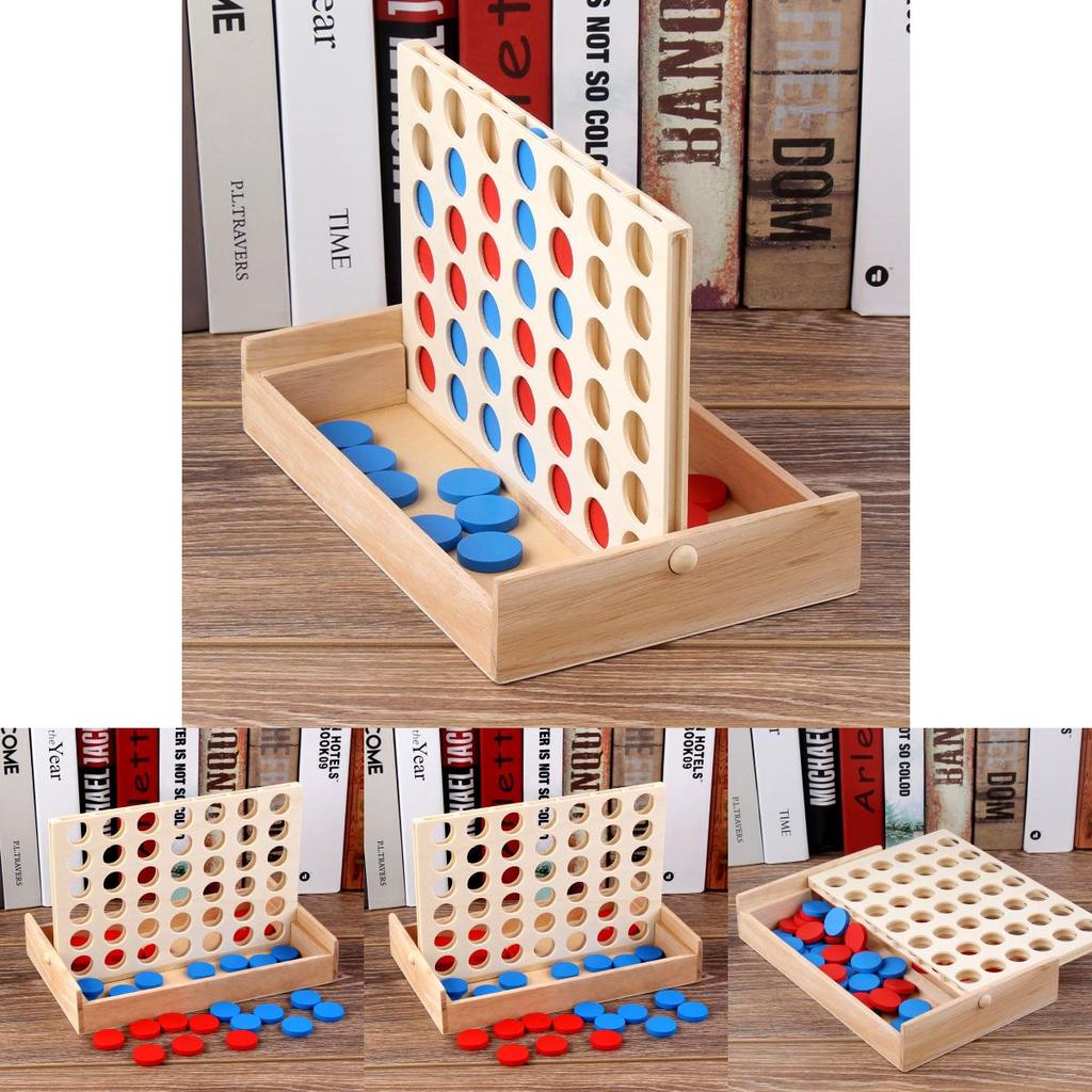 Wooden 4 Chess Connected Line Game Board Children Puzzle Toy For Family Fun