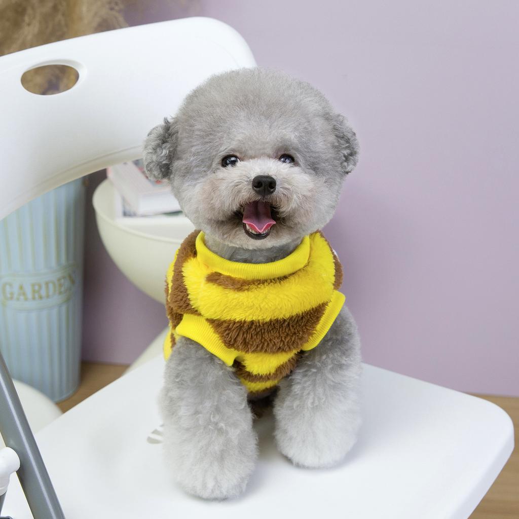 Winter Thickened Warm Cold-Resistant Bee Fleece Two-Leg No Hood Dog Cat Pet Clothes for Bichon Pomeranian Small Breeds Winter Apparel