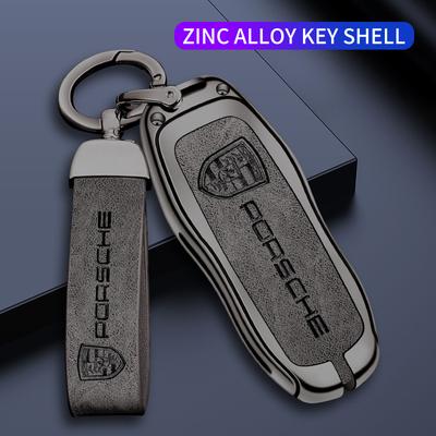 Coque de Protection en Alliage de Zinc et Cuir pour Clé de Voiture Sans Clé Pour Porsche Panamera Spyder Carrera Macan Boxster Cayman Cayenne 911 970 981