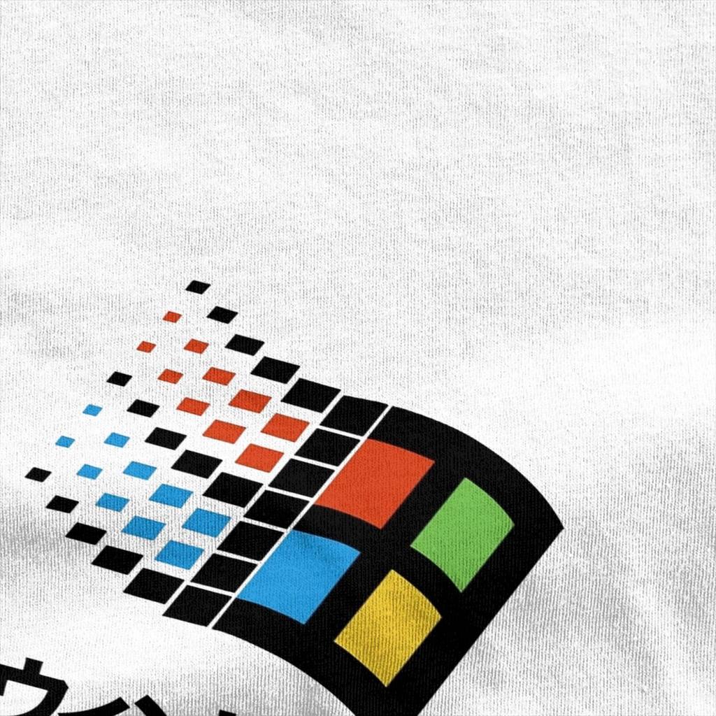Windows 95 Japanisches Katakana Retro Logo T-Shirt Harajuku T-Shirts Kurzarm Vintage T-Shirt Sommer Baumwolle Übergroße Kleidung