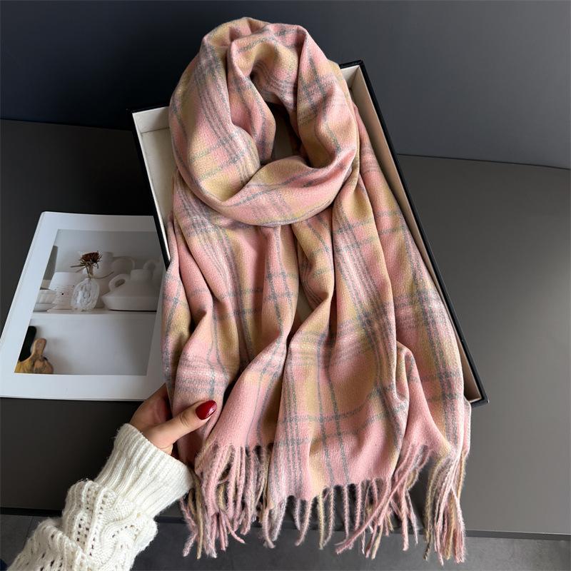 Fashion Korea Styles Luxury Stripe Winter Women Scarf Imitation Cashmere Thick Warm Pashmina Shawl Wraps Tassel Echarpe