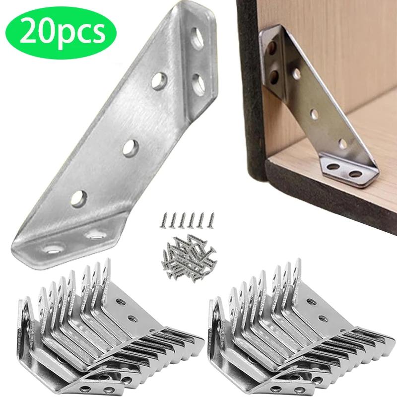 10/20/30pcs Universal Furniture Corner Connector Stainless Steel Corner Brace for Wood Furniture Bedframe Cabinet Drawer Bracket