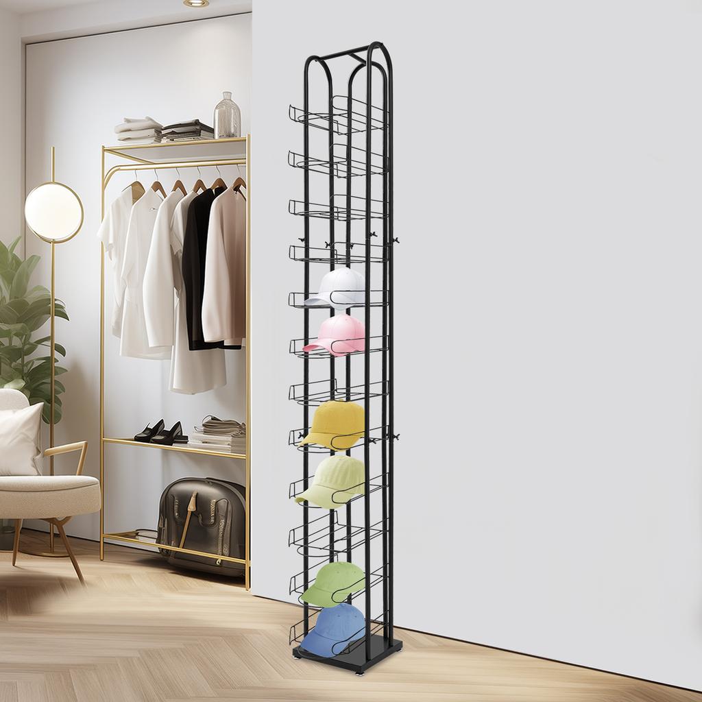 12 Tiers Iron Hat Rack,Black Freestanding Hat Display Stand 25.5*25.5*198cm for Homes,Clothing Stores