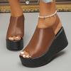 Fashion Summer Peep Toe Chunky Platform Sandals Women Back Strap Wedges High Heels Sandles Woman Thick Bottom Pu Leather Sandalias 35-43