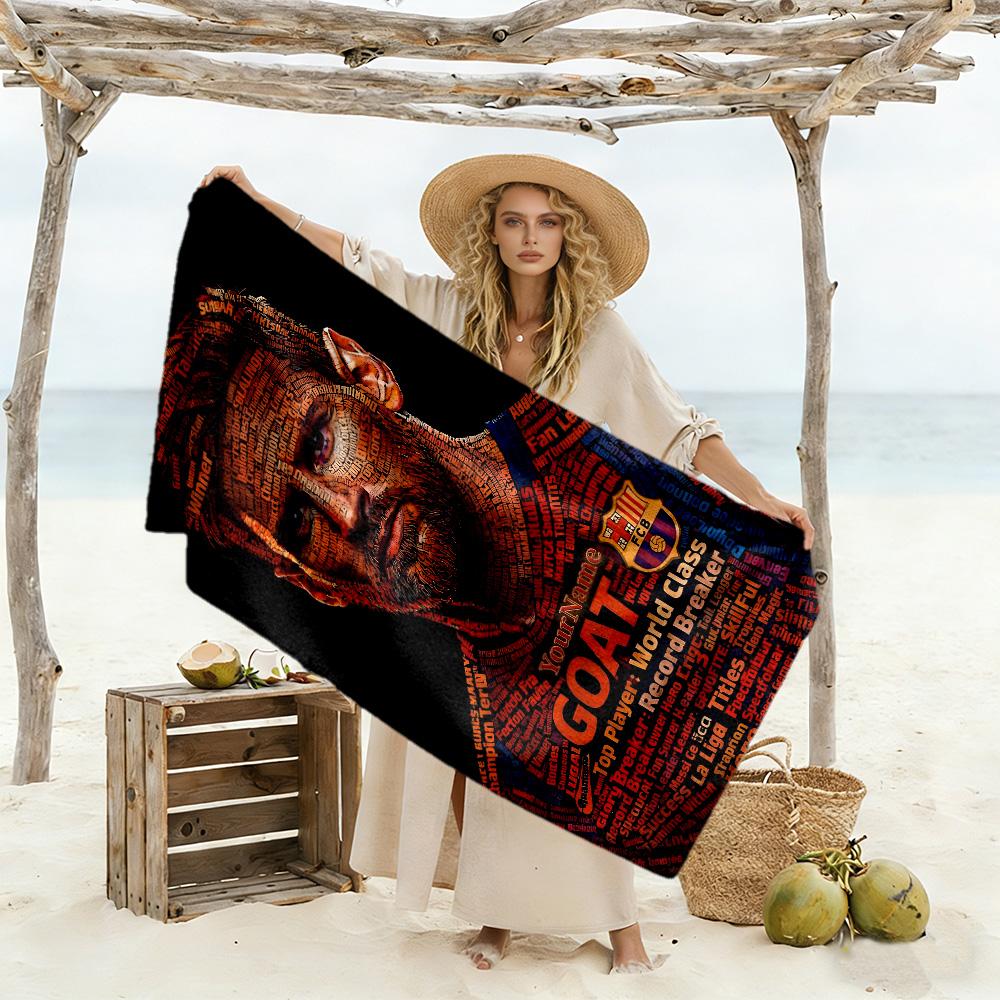 Messi Customized Name Beach Towel Super Soft & Absorbent Perfect for Traveling Yoga Camping and Swimming