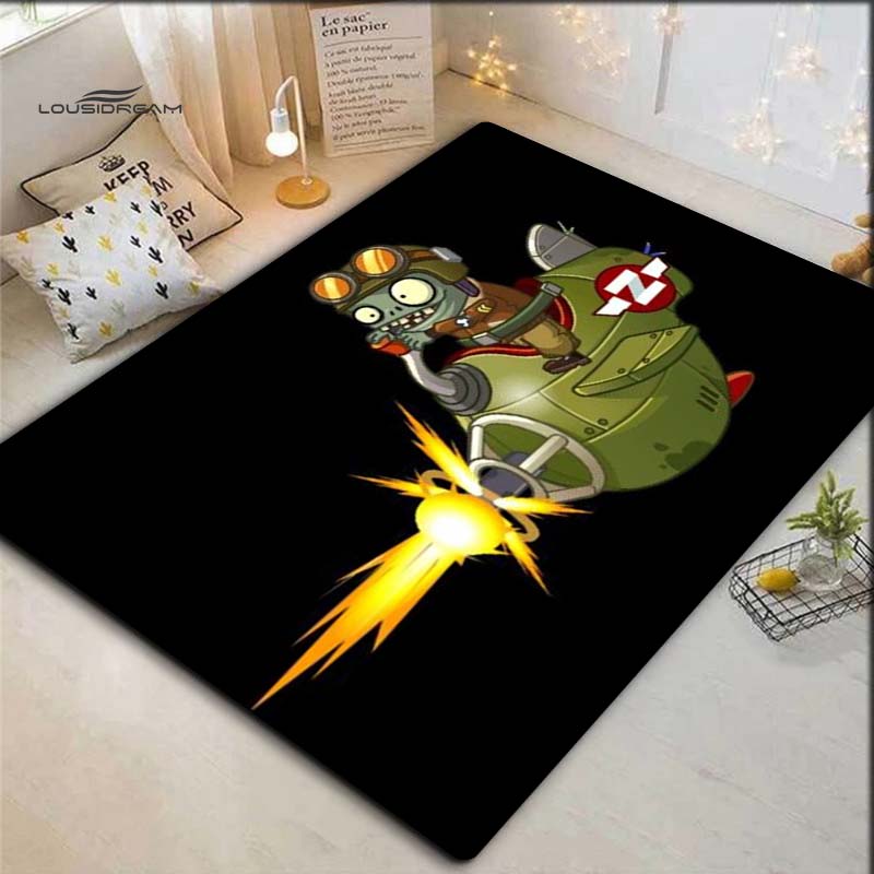 Plants Vs Zombies Pilot Zombie Flugzeug Druck Fußmatte Schwarz Rutschfest Rechteckige Fußmatte Spiel Fan Eingangsbereich Kinderzimmer Heimdekor Teppich
