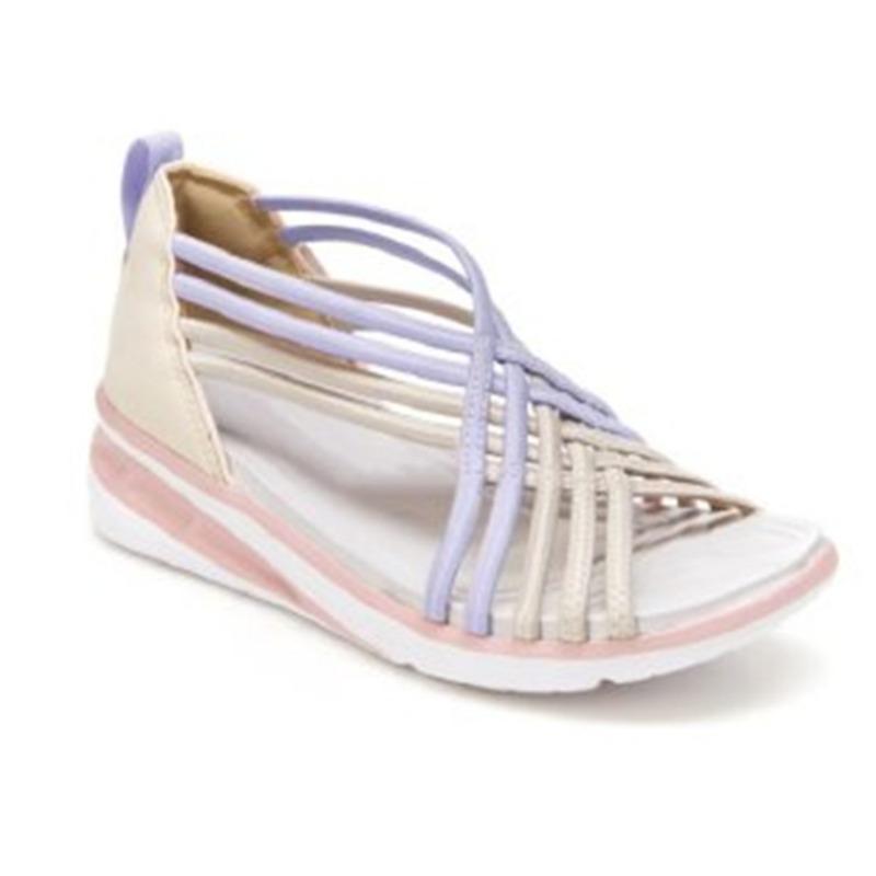 Summer large size wedge heel sandals women's woven fish mouth color matching women's sandals beach shoes