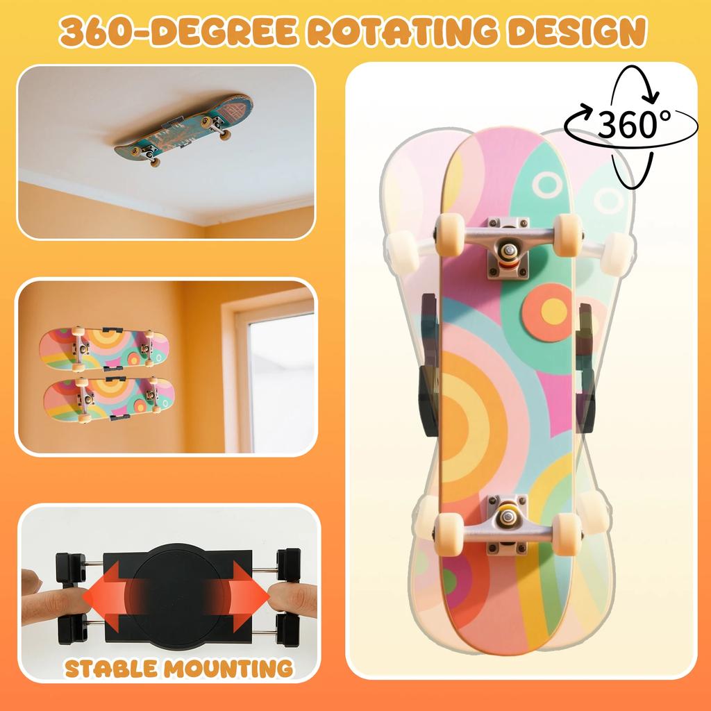 Skateboard Wall Bracket 360° Rotation Skateboard Display Holder Universal Adjustable Skateboard Wall Organizer for Home Decor