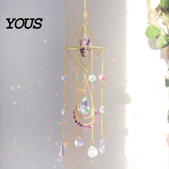 Wind Chime Faux Crystal Suncatcher for Window, Natural Stone Rainbow Maker with Prism Home Decoration Pendant Indoor Outdoor, Home, Garden,