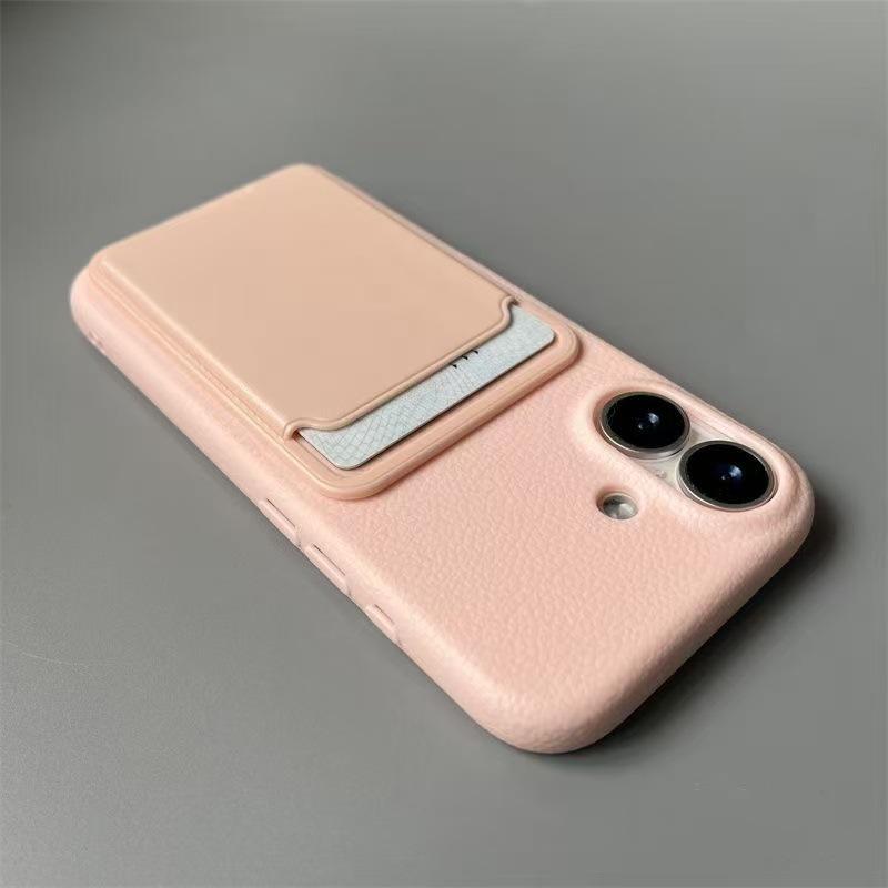 

Кожаный держатель для карт и чехол для телефона из кожи личи для Apple 17 Pro Max/16 Pro/15/14 Plus/13 - Матовое покрытие 16 Pro