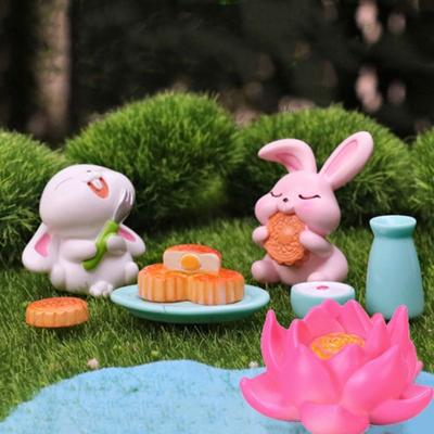 Mini Rabbit Micro Landscape Cartoon Moon Cakes Ornament Mid-autumn Rabbit Figurines  Bonsai