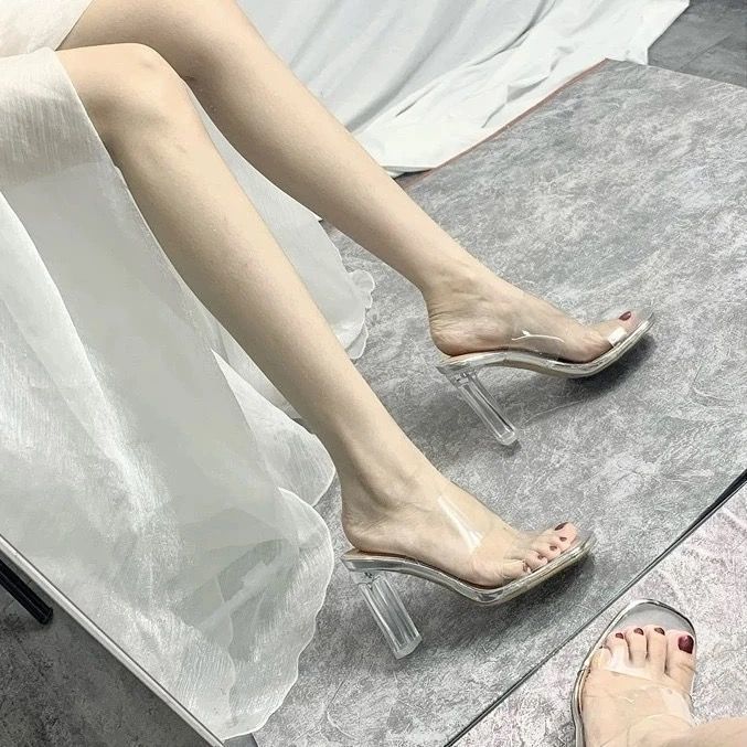 

Niche design sense transparent high heels summer fashion trend waterproof table super high heel thick heel platform sandals 42