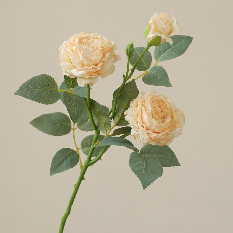 10pcs Fake Flowers Artificial Silk Grilled Edged Tea Rose Wedding Decoration Pink Simulation Flower 3 Heads Roses Branches