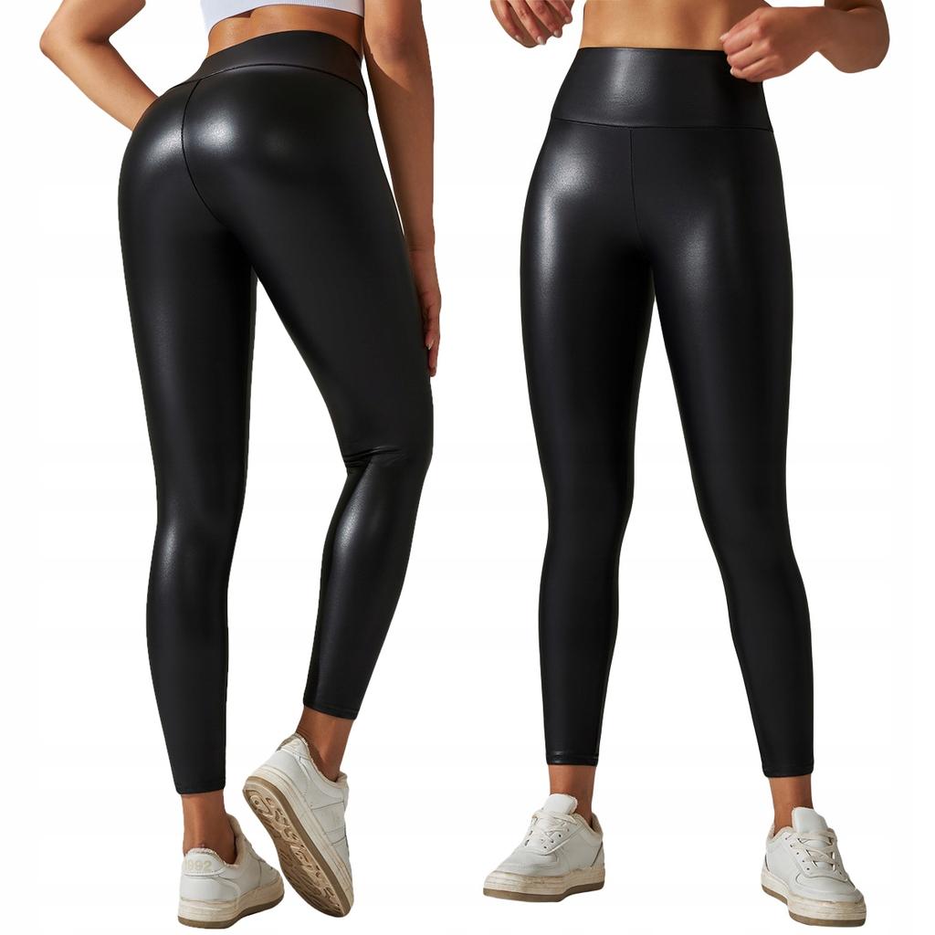 Leggings Modisch Hoher Bund Formend Kunstleder Elastisch Pushup Schwarz Xxl