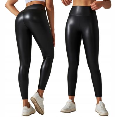 Leggings Fashionable High Waist Shaping Eco Leather Elastic Pushup Black Xxl