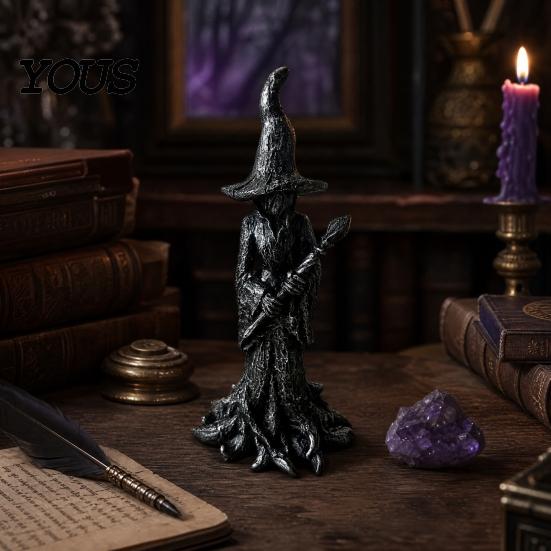 Resin Witch Decoration Statue, Gothic Halloween Figurine, Dark Night Collectible Fantasy Ornament for Desktop, Bookshelf, Home, Office Decor Art