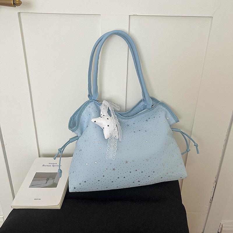 Star Pattern One-Shoulder Drawstring Tote - Women's Korean Style Fashionable Crossbody Bag