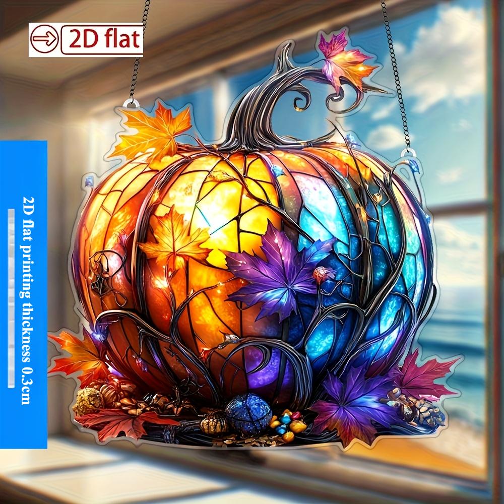 

2D плоский акриловый подвесной оконный декор, акриловый осенний ловец снов с тыквой, с красочными осенними листьями и ветками для домов на День благодарения и Хэллоуин 15cm