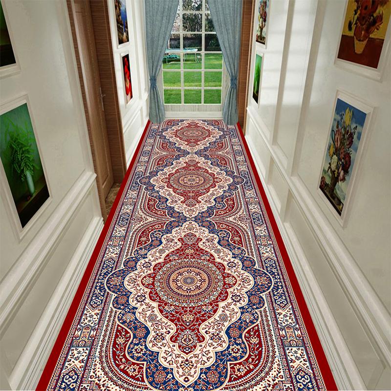 Retro Ethnic Long Corridor Carpet Luxury European Decoration Hallway Rug Non-slip Easy Cleaning Floor Mat Stairway Runners Mats
