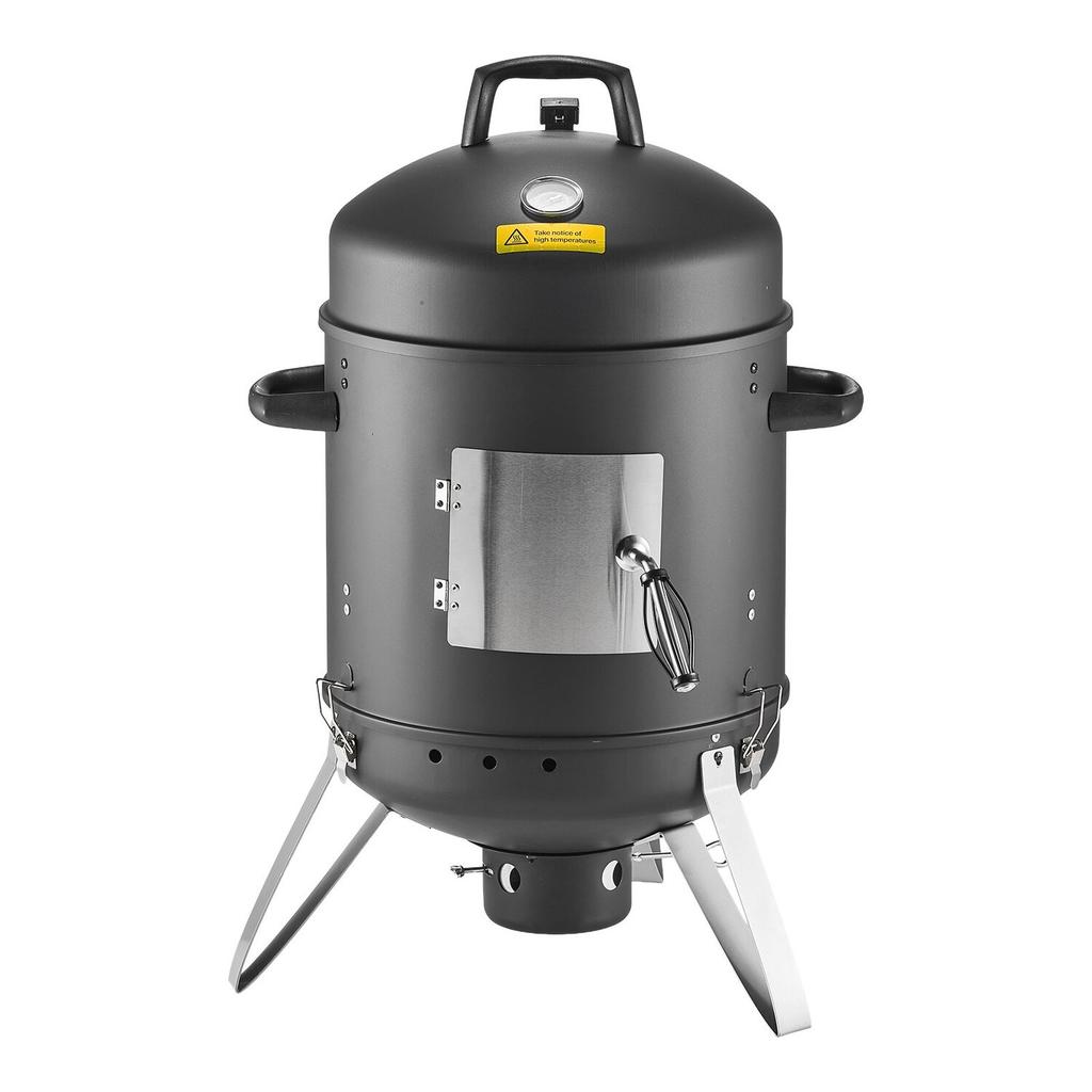 Charcoal Smoker, 406mm Vertical Charcoal BBQ Grill, Coated Steel Barbecue Smoker with 2 Grilling Grates, Thermometer, Air Vents & Removable Ash Tray,