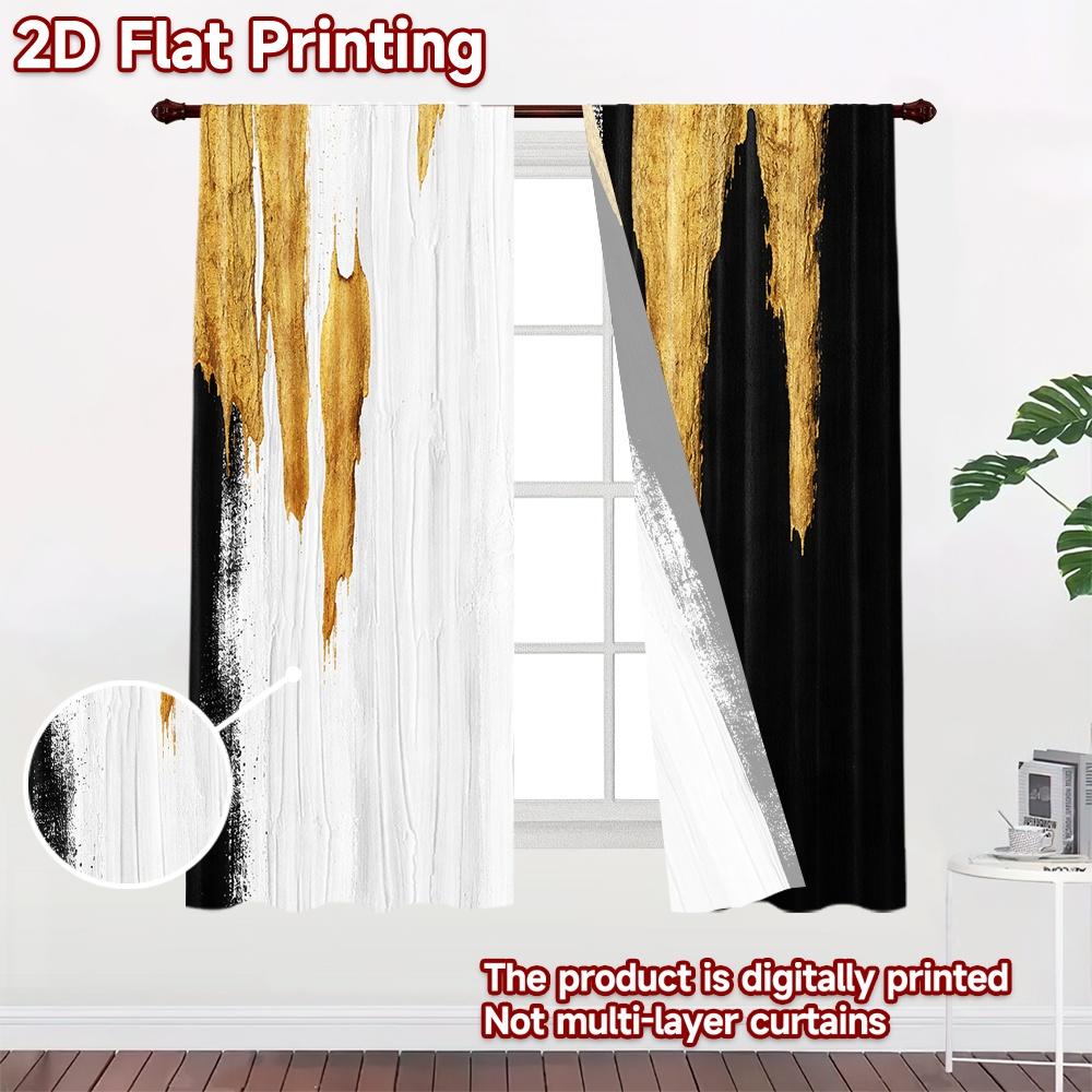 2D Flat Printing 2pcs Curtain Curtain Golden Dripping Contrast Digital Printed Polyester Drapes Family Party Use for Festive for