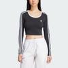 Adidas Originals 3 Streifen Crop Top Slim Fit Einfach Gestreift Langarm Damen Tops Schwarz JD4624