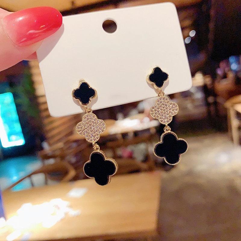 2024 Four-Leaf Clover Silver Needle Earrings: Korean High-End Style, Elegant & Trendy.