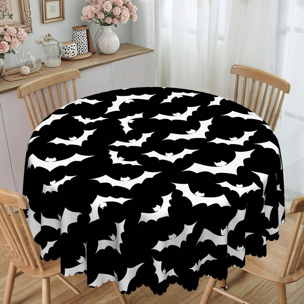 1 Black And White Bat Tablecloth, Easy To Clean, Perfect For Home And Kitchen Decor, Festive Table Decor