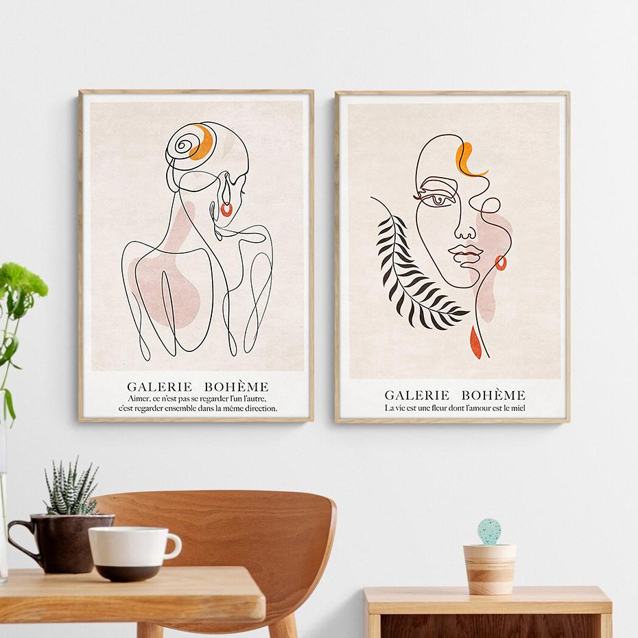 Abstract Matisse Floral Woman Line Rainbow Posters Canvas Painting Wall Art Print Pictures Living Room Interior Home Decoration