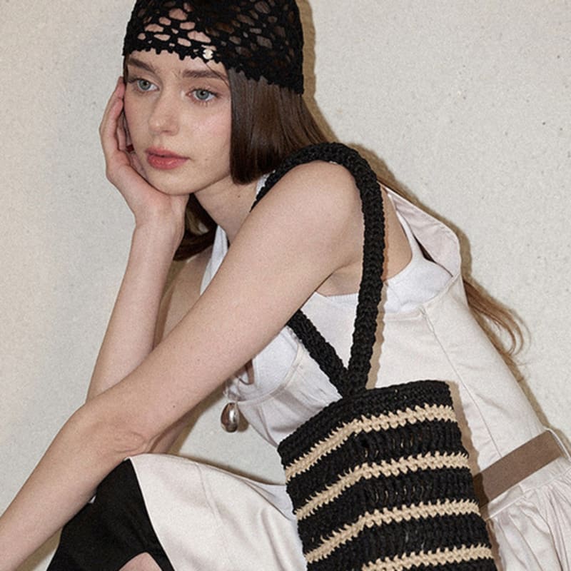 

Slowslowly Lily Handmade Crochet Cotton Punching Summer Short Beanie (ver.2) _ Black Black