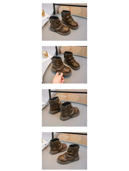 Girls' 2025 Fleece-Lined Waterproof Leather Boots - Autumn/Winter Snow & Princess Style for Kids