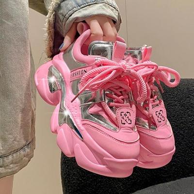 Modne Najwyższej jakości Damskie Sneakersy z Prawdziwej Skóry Jesienne Sznurowane Buty na Platformie 6CM Gruba Podeszwa Sportowe Buty do Chodzenia Grube Buty Kobieta Wiosna