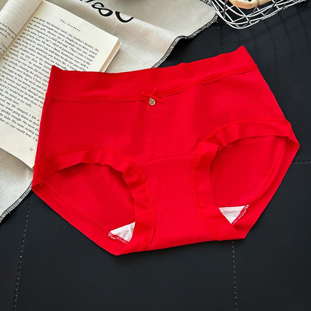 Women's Summer New Red Good Luck 10A Bacteriostatic Extended Middle Waist Triangle Briefs