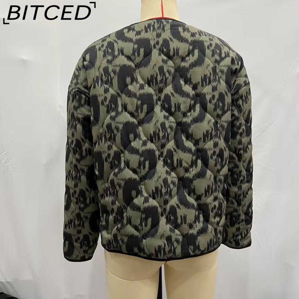 BITCED Women's Winter Plus Size Fashionable Oversized Animal Print Cotton Coat
