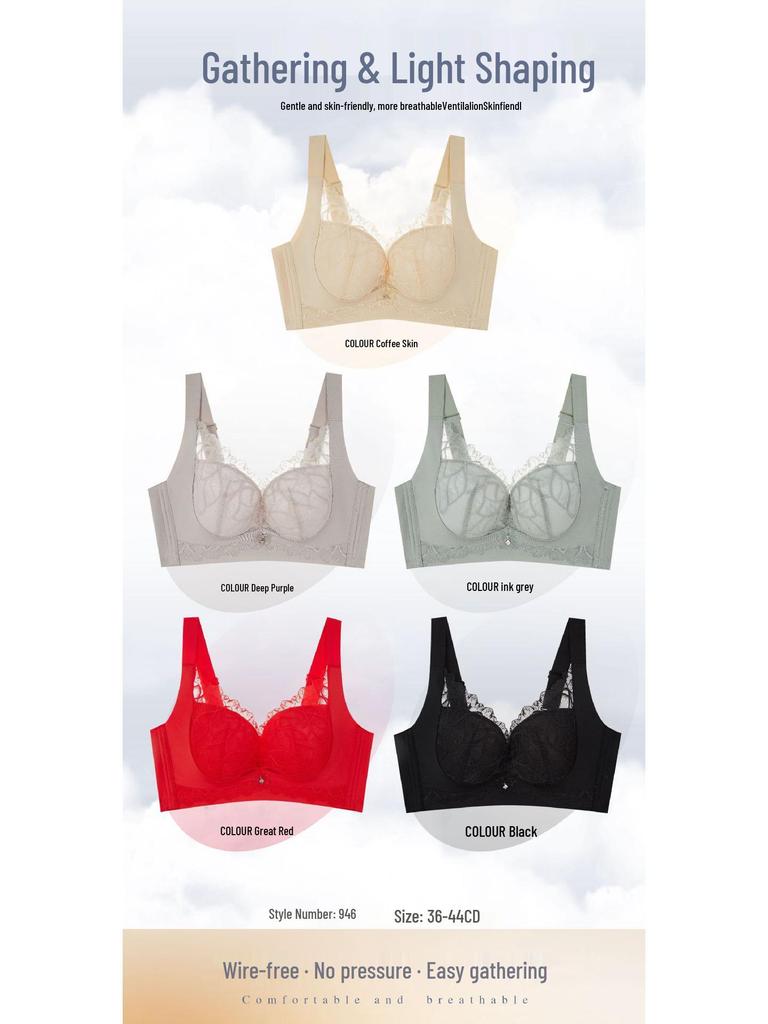 Women's Push-Up & Support Bra: Reduces Bust Appearance, Side Control, Adjustable Fit, Lace Floral Design, Comfortable Wide Straps