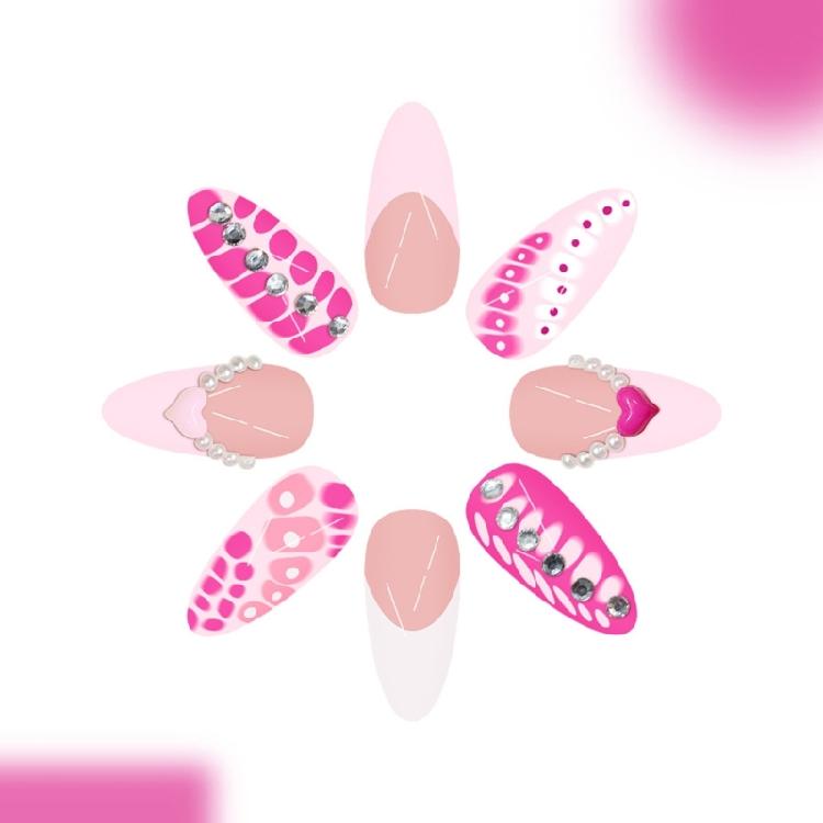 Almond Nail Tips Fake Nail Glues On Nail Stick On Nail Heart Press On Nail Artificial False Nail for Womens Girls