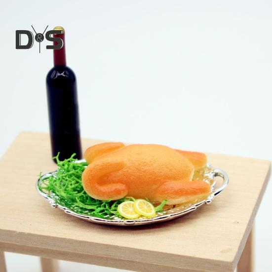 Miniature Roast Chicken Realistic Christmas Roast Chicken On Plate Dolls Accessory Miniature Food Toy Set for Doll Dining Table Decor