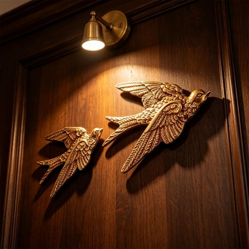 Gold Swallow Wall Decors 3D Resin Flying Bird Hanging Sculpture Floating Ornament for Entryway Living Room Bedroom Styling Housewarmings Gift