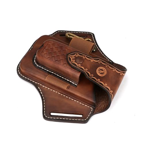 TOURBON Smartphone Pouch, Leather, Smartphone Holder, Belt Loop, Tool Pouch, Multi-functional, Holds Pliers, Pen, Flashlight, Keys