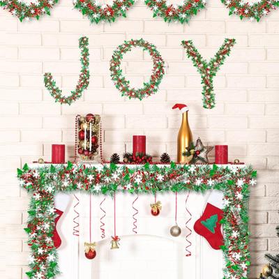 6.5ft Christmas Snowflake Tinsel Garland Faux Greenery Metallic Twist Garland for Indoor Outdoor Porch Window Fireplace Wall Holiday Decor