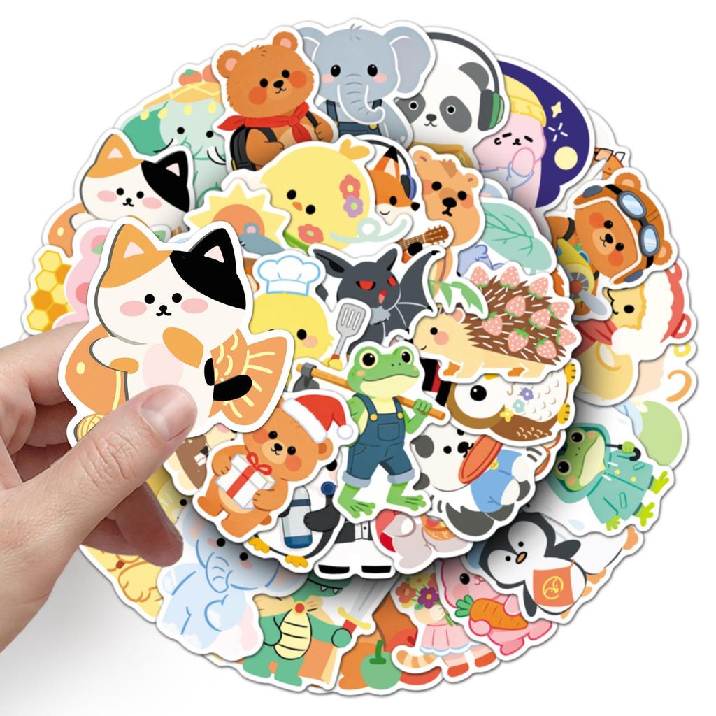 50 Cute Animal Stickers: Hand-Painted, Waterproof Cartoon Decorations for Phone and Thermos