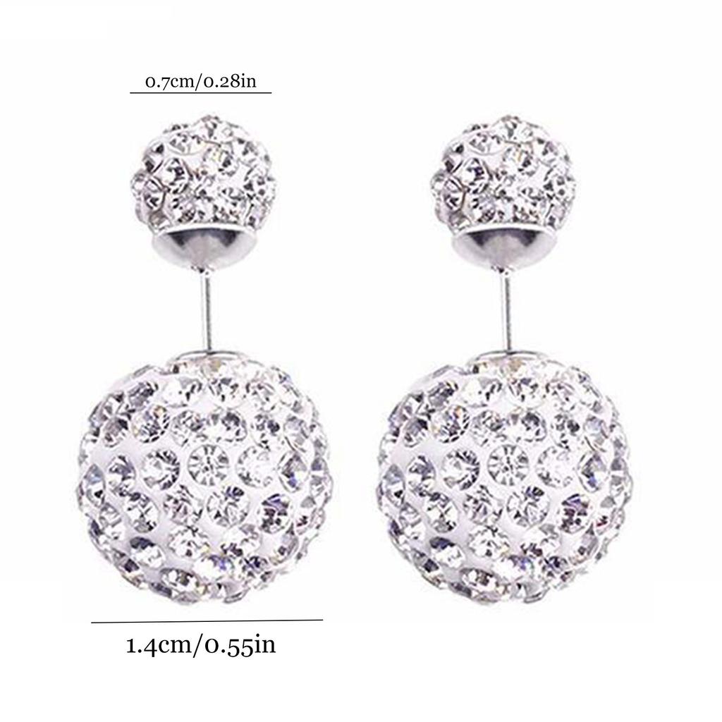 Womens Fashion Rhinestones Double Zircon Crystal Ball Korean 925 Silver Plated Anti-allergy Elegant Female Mini Simple Bling Ear Stud Earrings