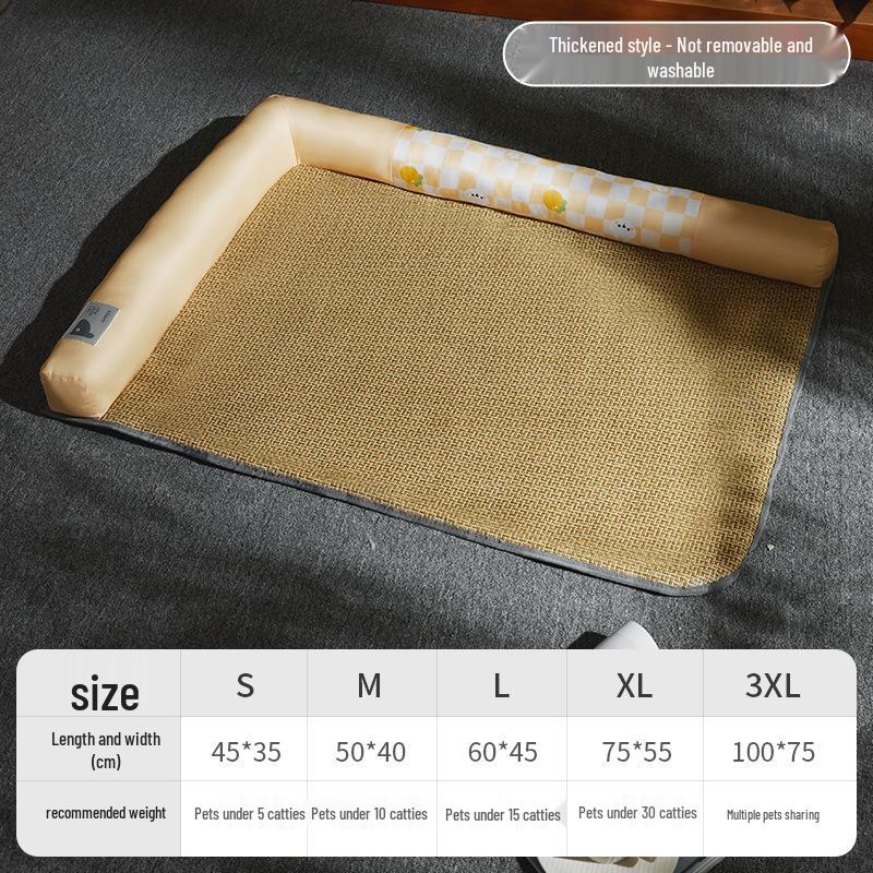 Summer Cool Rattan Dog & Cat Bed with Removable, Washable, Thick Sponge Cooling Mat S