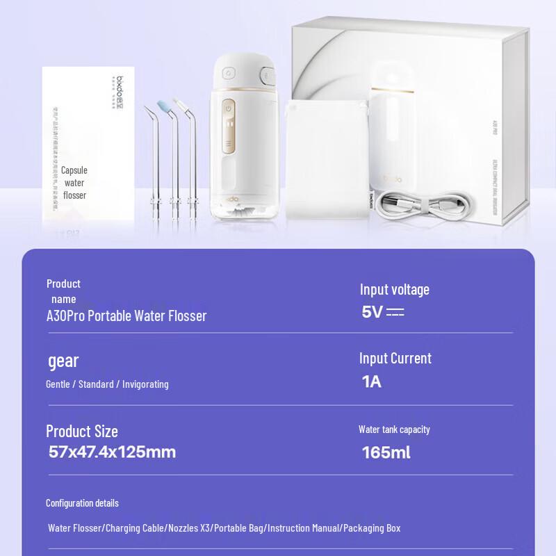 Bixdo A30 Pro Capsule Portable Water Flosser CN plug (adapter included)
