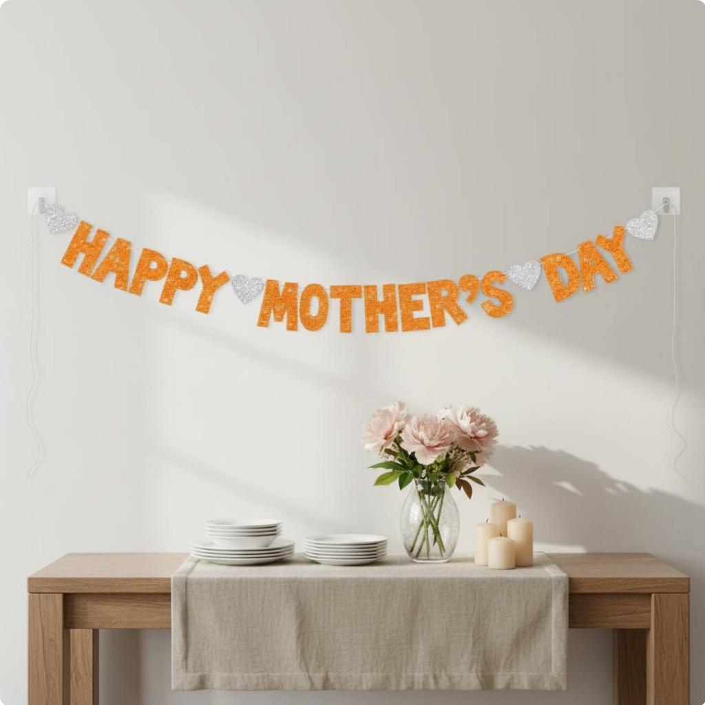 Joyful Mother's Day Banner Easy to Hang Mother's Day Glitter Banner Holiday Decoration Premium Cardstock Party Supply