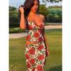 Fashion Style Rose Print Fashion Suit Women's V-neck Sling Vest + Elastic Elastic Waist Skirt Two-piece Set