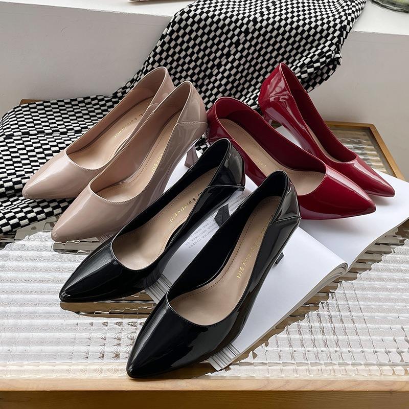 Fattened and widened large size women's shoes cm high heels stiletto pointed nude single shoes sequins sets of feet