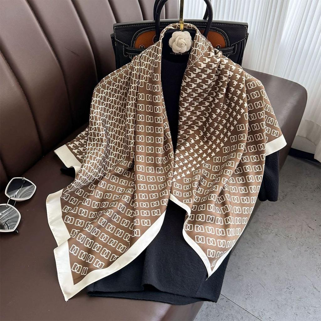 Spring and Autumn new Korean version striped fashion foreign style square scarf women's silk scarf dual-purpose imitation silk shawl scarf headband